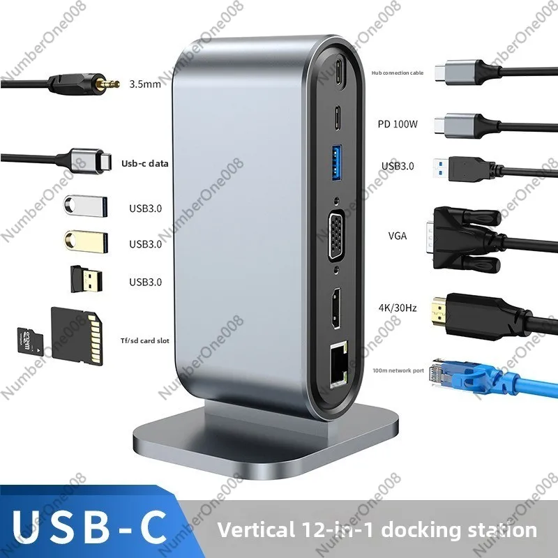 Usb C Docking Hub - 12-Port Vertikale USB-Dockingstation, 4K HDMI Multiport-Hub