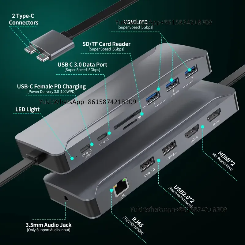 Usb C Docking Hub - Meistverkaufte Dual-Display-Dockingstation mit Typ-C zu 4K30HZ