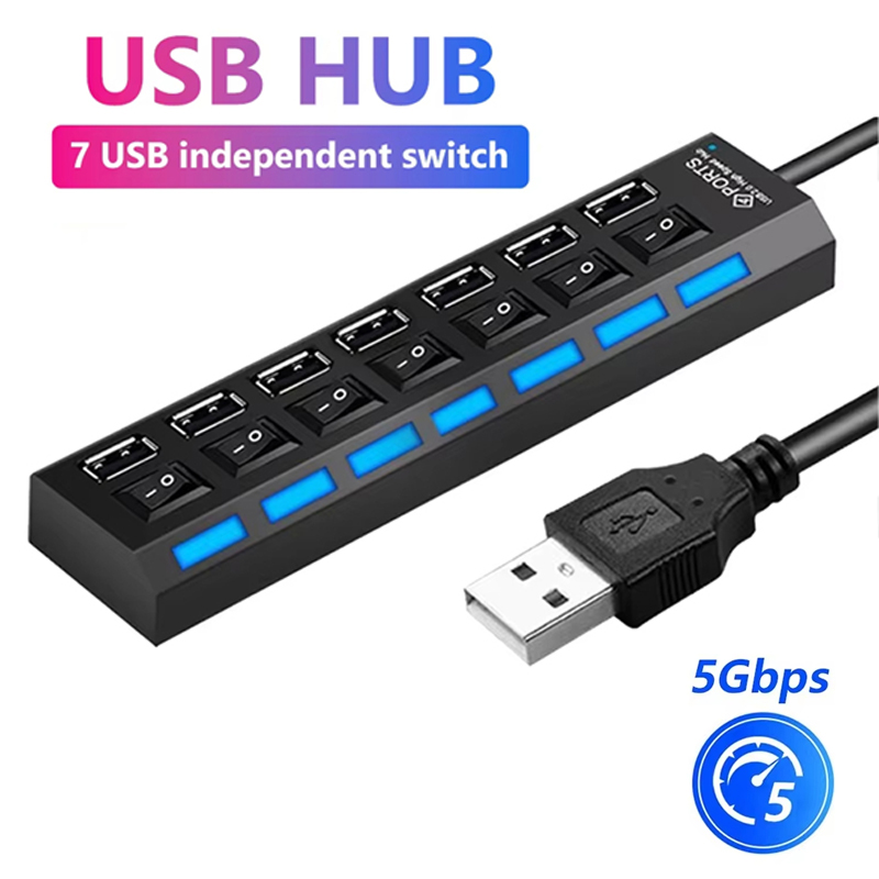 Laptop Accessories For Office - 7-Port-USB-2.0-Hub-Splitter für Laptop-Computerzubehör, LED-Anzeige, unabhängige Steuerung,
